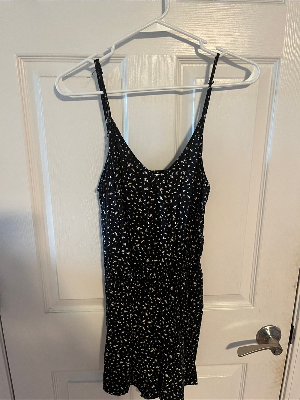 Divided Black Floral Spaghetti-Strap Romper Dress